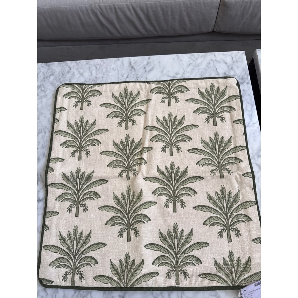Obeetee Sage Palm Tree Cotton Pillow Cover 20x20 Tropical Botanical Accent Sage